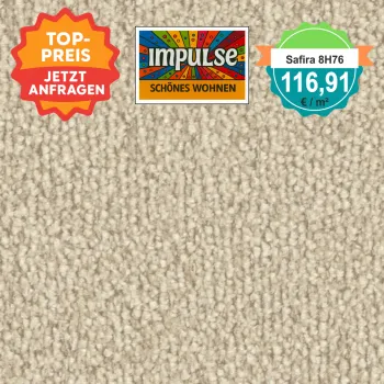 Vorwerk Safira Teppichboden Farbcode 8H76 – Draufsicht mit Preisetikett 116,91 €/m²